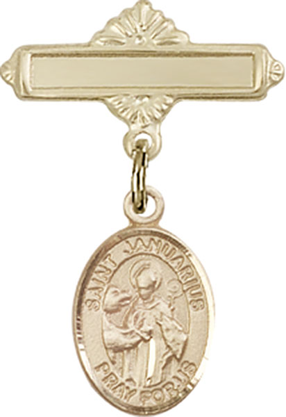 Personalized Baby Badge - Engraved Badge Pin with St. Januarius Charm