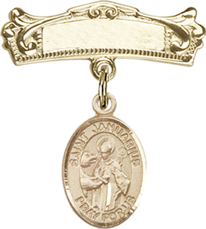 Personalized Baby Badge - Engraved Badge Pin with St. Januarius Charm