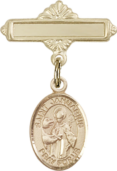 Personalized Baby Badge - Engraved Badge Pin with St. Januarius Charm