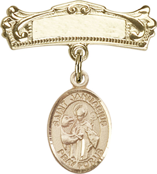 Personalized Baby Badge - Engraved Badge Pin with St. Januarius Charm