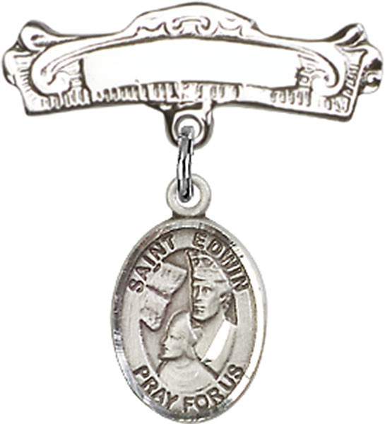 Personalized Baby Badge - Engraved Badge Pin with St. Edwin Charm