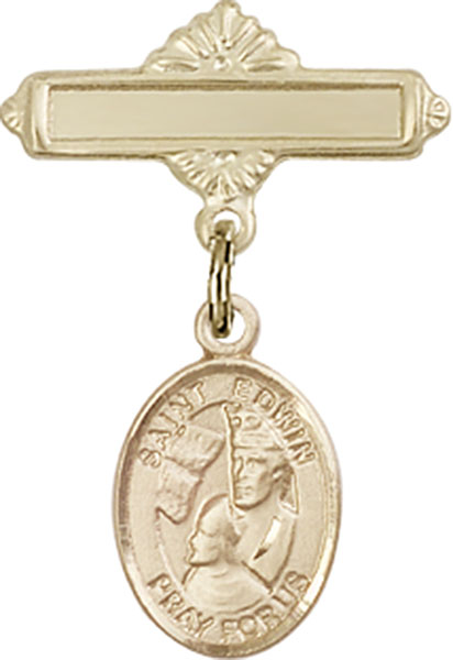 Personalized Baby Badge - Engraved Badge Pin with St. Edwin Charm