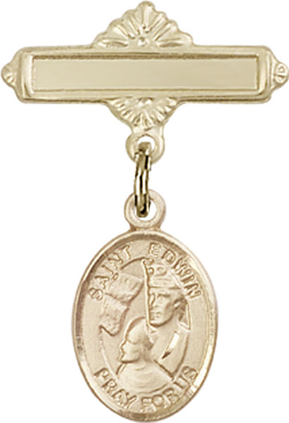 Personalized Baby Badge - Engraved Badge Pin with St. Edwin Charm