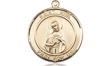 St. Rita Medal - 14kt Gold 3/4" x 5/8" Round Pendant