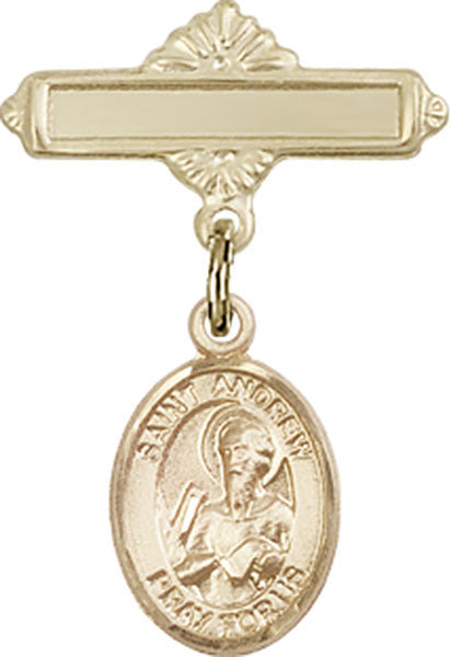Personalized Baby Badge - Engraved Badge Pin with St. Andrew the Apostle Charm