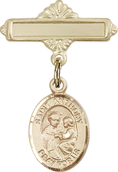 Personalized Baby Badge - Engraved Badge Pin with St. Anthony of Padua Charm
