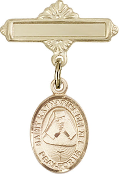 Personalized Baby Badge - Engraved Badge Pin with St. Katharine Drexel Charm