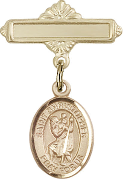 Personalized Baby Badge - Engraved Badge Pin with St. Christopher Charm