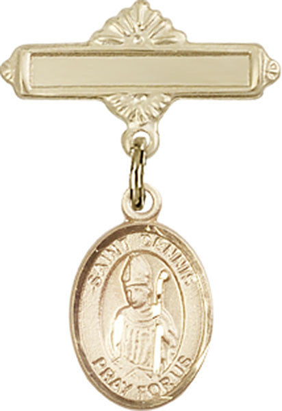 Personalized Baby Badge - Engraved Badge Pin with St. Dennis Charm