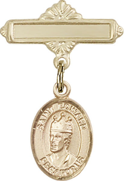 Personalized Baby Badge - Engraved Badge Pin with St. Edward the Confessor Charm