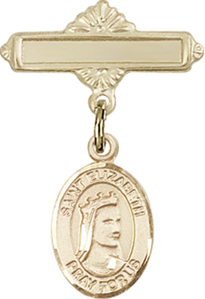 Personalized Baby Badge - Engraved Badge Pin with St. Elizabeth of Hungary Charm