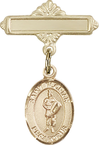 Personalized Baby Badge - Engraved Badge Pin with St. Florian Charm