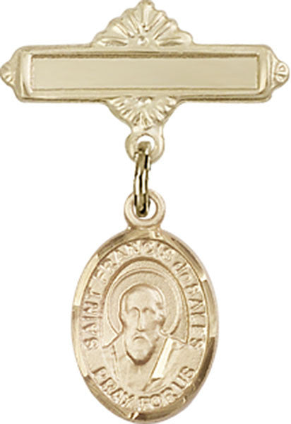 Personalized Baby Badge - Engraved Badge Pin with St. Francis de Sales Charm