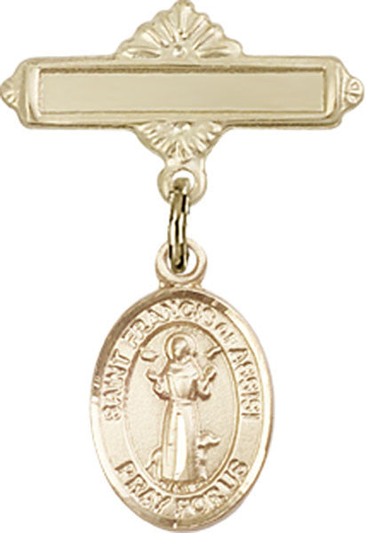 Personalized Baby Badge - Engraved Badge Pin with St. Francis of Assisi Charm