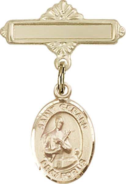 Personalized Baby Badge - Engraved Badge Pin with St. Gerard Majella Charm