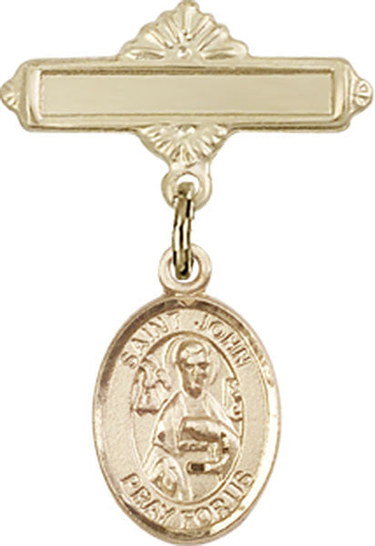 Personalized Baby Badge - Engraved Badge Pin with St. John the Apostle Charm