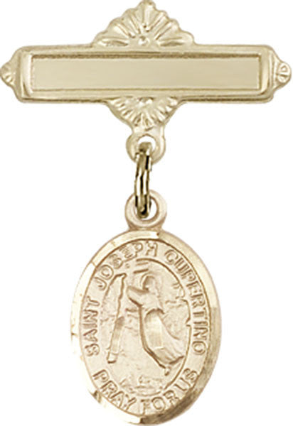Personalized Baby Badge - Engraved Badge Pin with St. Joseph of Cupertino Charm