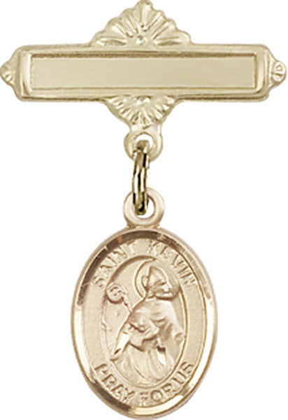 Personalized Baby Badge - Engraved Badge Pin with St. Kevin Charm