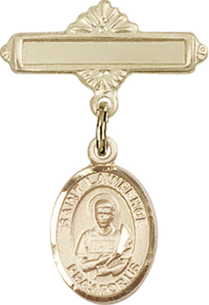Personalized Baby Badge - Engraved Badge Pin with St. Lawrence Charm