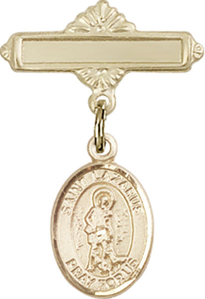 Personalized Baby Badge - Engraved Badge Pin with St. Lazarus Charm