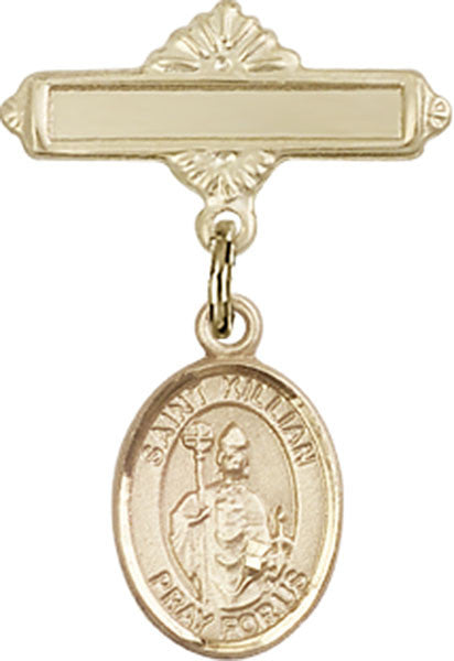 Personalized Baby Badge - Engraved Badge Pin with St. Kilian Charm