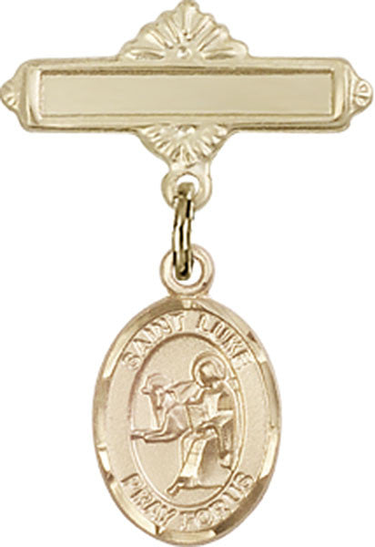Personalized Baby Badge - Engraved Badge Pin with St. Luke the Apostle Charm