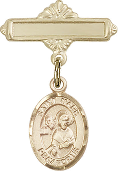 Personalized Baby Badge - Engraved Badge Pin with St. Mark the Evangelist Charm