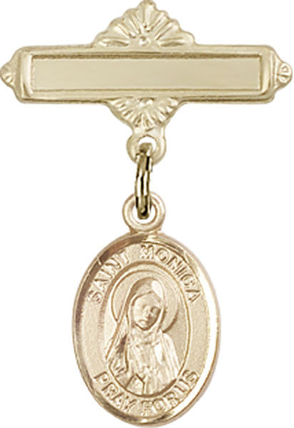 Personalized Baby Badge - Engraved Badge Pin with St. Monica Charm