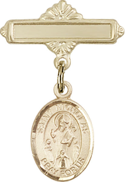 Personalized Baby Badge - Engraved Badge Pin with St. Nicholas Charm