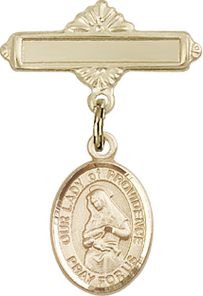 Personalized Baby Badge - Engraved Badge Pin with Our Lady of Providence Charm