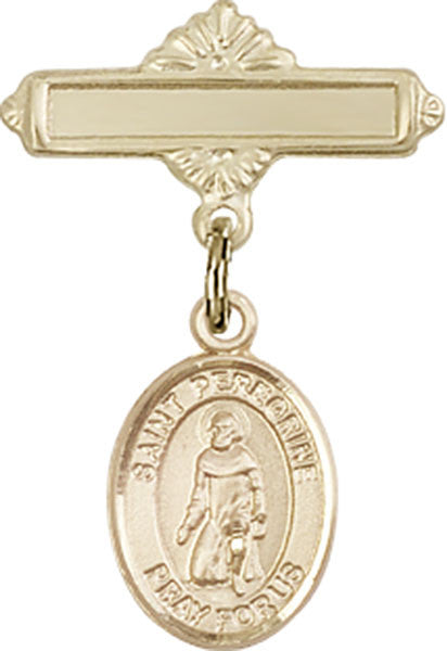 Personalized Baby Badge - Engraved Badge Pin with St. Peregrine Laziosi Charm