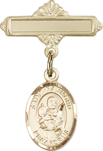 Personalized Baby Badge - Engraved Badge Pin with St. Raymond Nonnatus Charm