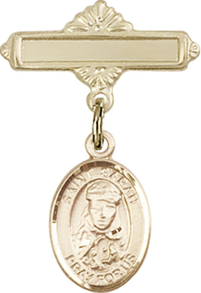 Personalized Baby Badge - Engraved Badge Pin with St. Sarah Charm