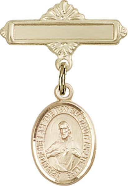 Personalized Baby Badge - Engraved Badge Pin with Scapular Charm