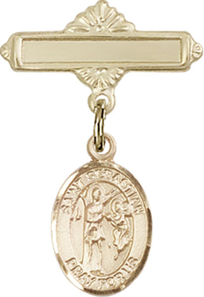 Personalized Baby Badge - Engraved Badge Pin with St. Sebastian Charm