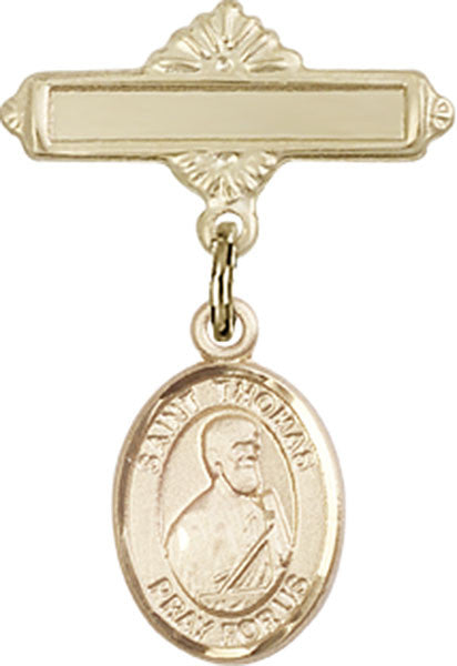 Personalized Baby Badge - Engraved Badge Pin with St. Thomas the Apostle Charm