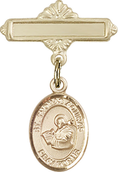 Personalized Baby Badge - Engraved Badge Pin with St. Thomas Aquinas Charm