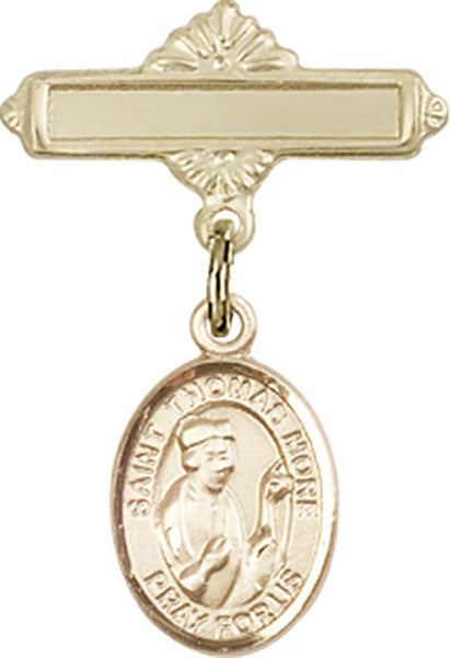 Personalized Baby Badge - Engraved Badge Pin with St. Thomas More Charm