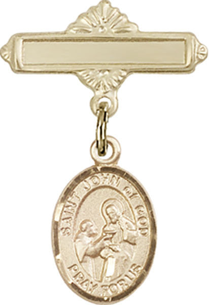 Personalized Baby Badge - Engraved Badge Pin with St. John of God Charm