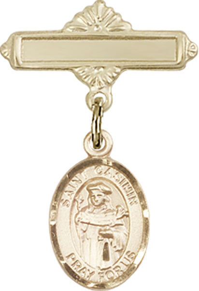 Personalized Baby Badge - Engraved Badge Pin with St. Casimir of Poland Charm