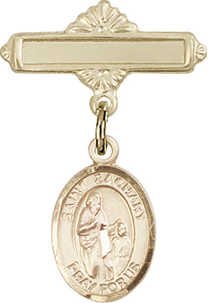 Personalized Baby Badge - Engraved Badge Pin with St. Zachary Charm