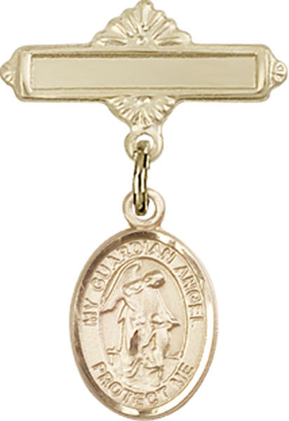 Personalized Baby Badge - Engraved Badge Pin with Guardian Angel w/Child Charm