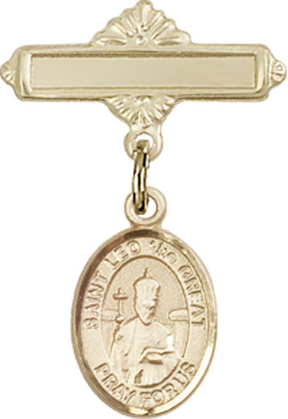 Personalized Baby Badge - Engraved Badge Pin with St. Leo the Great Charm