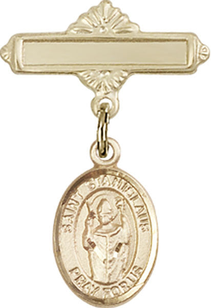 Personalized Baby Badge - Engraved Badge Pin with St. Stanislaus Charm