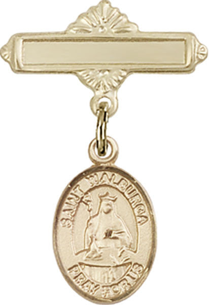 Personalized Baby Badge - Engraved Badge Pin with St. Walburga Charm