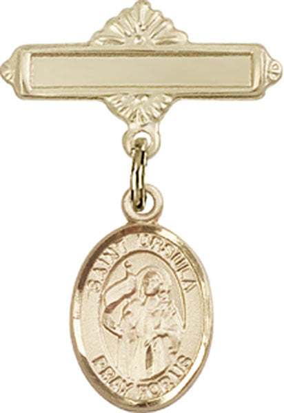 Personalized Baby Badge - Engraved Badge Pin with St. Ursula Charm