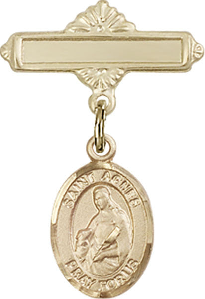 Personalized Baby Badge - Engraved Badge Pin with St. Agnes of Rome Charm