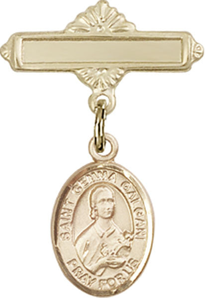 Personalized Baby Badge - Engraved Badge Pin with St. Gemma Galgani Charm