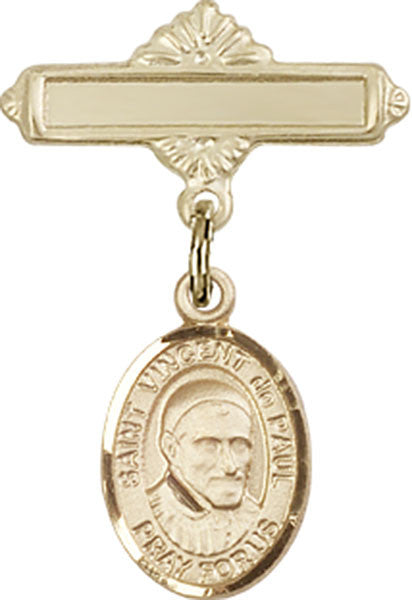 Personalized Baby Badge - Engraved Badge Pin with St. Vincent de Paul Charm