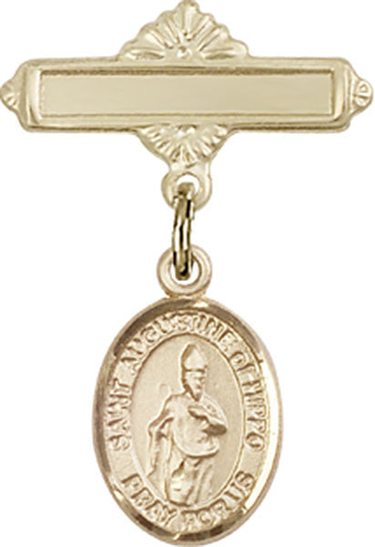 Personalized Baby Badge - Engraved Badge Pin with St. Augustine of Hippo Charm